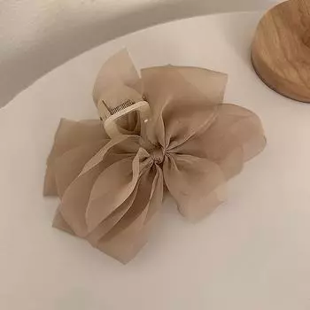 Зажим для волос с сетчатым бантом, женский хвост, коса, зажим для волос, элегантная заколка для волос для девочек бежевый