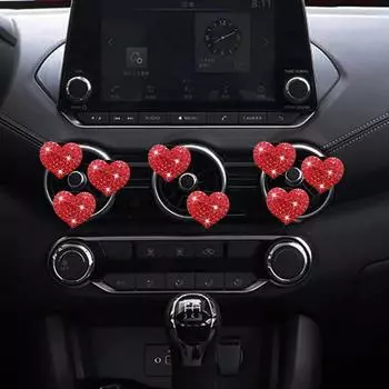 Зажим для воздуховода со стразами, автомобильный диффузор духов, блестящие кристаллы в форме сердца, зажим для диффузора на воздуховод автомобиля, украшения для автомобиля, аксессуары красный