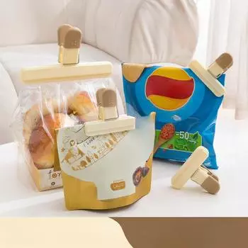 Зажим для запечатывания пищевых продуктов, кухонный влагостойкий пластиковый пакет для консервации, зажим для закусок, уплотнительный зажим для пищевого порошка молока, уплотнение для чая Small 7.8*2*6.5cm кремовый