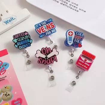 Зажим-крокодил, выдвижная катушка для бейджа, вращающийся на 360° держатель для удостоверения личности медсестры, офисные принадлежности Style 1