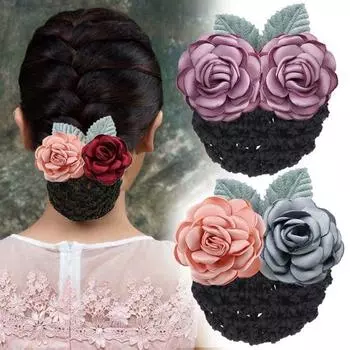 Зажим Rose Hotel Cloth Nurse Women Spring Clips Korean Bun Snood Hairsticks Cover Net Ponytail Clip B