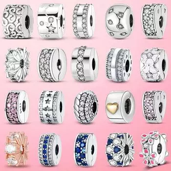 Зажим S925 Серебро Прозрачное Паве Клип Шарм Цирконовые Бусины Подходит для Браслетов Серебро 925 Изготовление Ювелирных Изделий чёрный