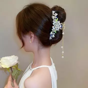 Зажим с кисточкой в виде акулы с цветком орхидеи, элегантный женский модный зажим для хвоста, изысканный милый головной убор для девочек, аксессуары