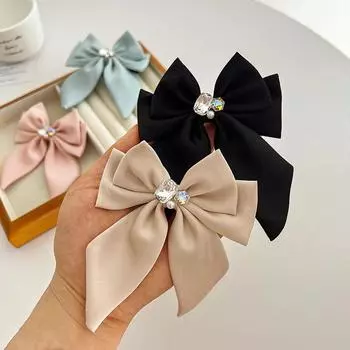 Зажим со стразами по бокам, аксессуар для волос, простые однотонные заколки с бахромой, тканевая заколка для волос, атласная заколка 11*11cm чёрный