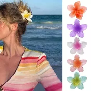 Зажим в виде акулы, противоскользящий подарок, легкий градиент в форме цветка, заколка для волос для душа, аксессуары для волос розовый