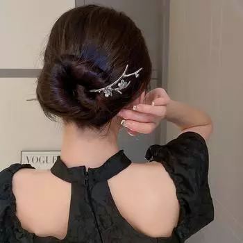 Зажим-ветвь в корейском стиле, китайская вилка для волос, женские шпильки-цветы в виде ханьфу, палочки для волос в виде цветка персика серебряный