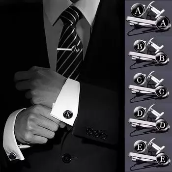 Зажимы для галстука и набор запонок, Мужчины, Принт с буквами, Рубашка, Запонки, Пуговицы, Мода, Одежда, Ювелирные изделия, Подарки для влюбленных 1