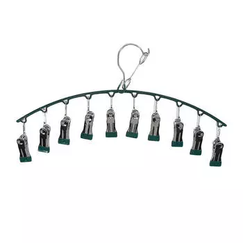 Зажимы для носков из нержавеющей стали 10 шт. Ветрозащитная нескользящая сушилка для носков, нижнего белья, полотенец, одежды, экономящая место, дугообразная вешалка для одежды, вешалка для магазина одежды One Size зелёный