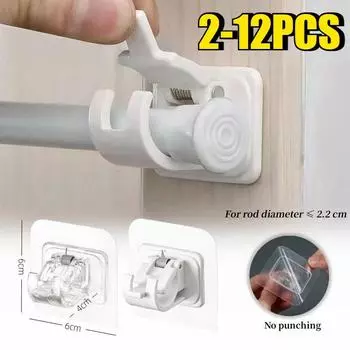 Зажимы для штор без гвоздей, крючки, самоклеящиеся крючки для направляющих, регулируемые для душа, бытовые принадлежности для хранения, держатели для вешалок 2pcs прозрачный