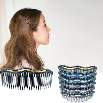 Зажимы для волос Блестящие вставки Простые головные уборы Расческа для волос Разноцветные расчески для волос 24 зубца Головной убор Симпатичная расческа-булочка с хвостиком Новые украшения синий