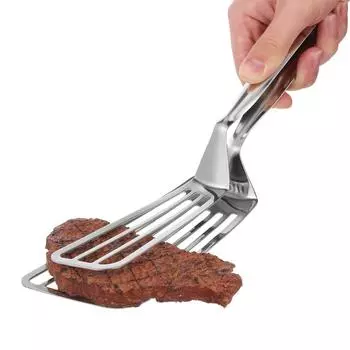Зажимы Heavy Duty Flipper из нержавеющей стали Зажим для жареной рыбы Лопатка Щипцы для еды Стейк Барбекю 34.00X8.00X4.00CM серебряный
