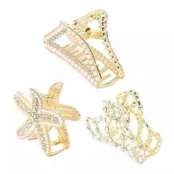 Зажимы-когти со стразами, металлический сплав, искусственный жемчуг, зажимы для челюстей для девочек, женские аксессуары для волос Triangle