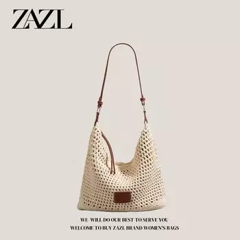 Zazl Korean Style Cotton Braided One Shoulder Bag Women s 2025 New Arrival Summer Straw Bag Large Capacity Versatile Messenger Bag Beige White