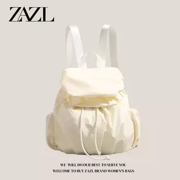 Zazl Niche Style Ins Style Large Capacity Backpack Bags Female 2025 New Arrival Work Commuter Bag Student Class Schoolbag Beige White