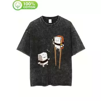 ZD020583 Бренд Dark Tide от Tingyu + Черная винтажная трендовая футболка широкого кроя с вареной восковой краской и S