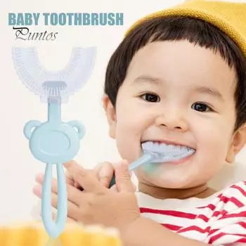 Здоровая U-образная противоскользящая зубная щетка для детей, мягкая щетка для ухода за полостью рта на 360 градусов для новорожденных B синий