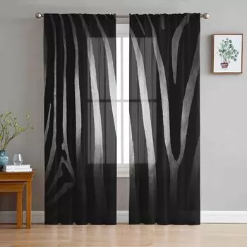Зебра черно-белые полосы крупным планом шифоновые прозрачные шторы для гостиной спальни декор окна вуаль тюль занавески драпировки W135 x H114cm