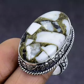 Зебра Джаспер Драгоценный камень 925 стерлингового серебра подарок ювелирное изделие кольцо размер 8.5 C8D86