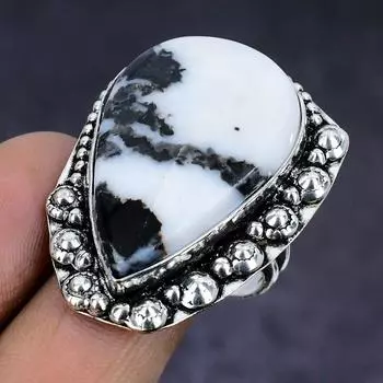Зебра Джаспер Драгоценный камень 925 стерлингового серебра подарок ювелирное изделие кольцо размер 9.5 s2N74