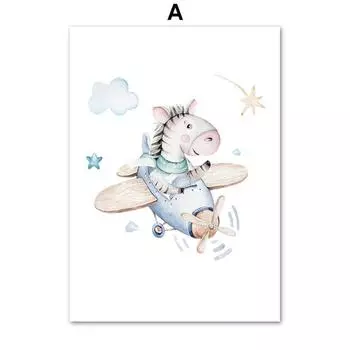 Zebra Giraffe Lion Bear Airplane Adventure Nursery Wall Art Prints Canvas Painting Nordic Poster Pictures Baby Boy Room Decor 21cm30cm NoFrame