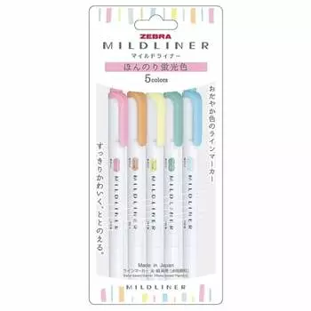 ZEBRA Highlighter Mild Liner 5 Slightly Fluorescent Colors WKT7-5C-N