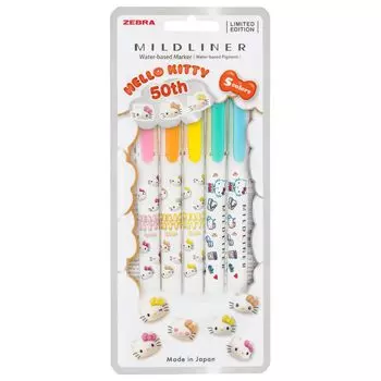 Zebra Highlighter Mild Liner Hello Kitty 50th Anniversary Design 5 Color Set WKT7-HK-5C