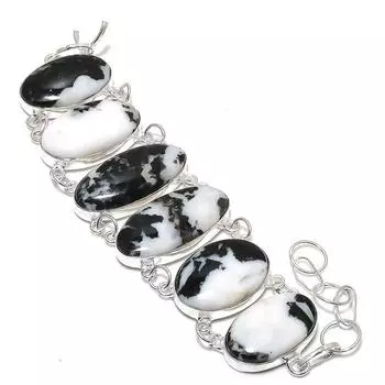 Zebra Jasper Gemstone Handmade 925 Sterling Silver Bracelet7-8 w8l05