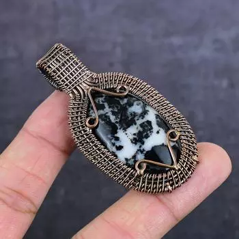 Zebra Jasper Gemstone Handmade Copper Wire Wrap Jewelry Pendant 2.56 c2q52