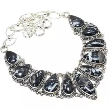 Ожерелье из серебра 925 пробы с драгоценными камнями Zebra Jasper ручной работы, этническое, 18 дюймов JCN353-11