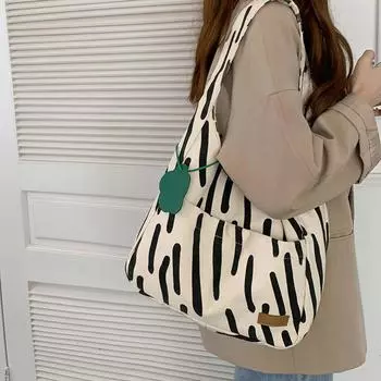 Zebra Pattern Canvas Bag New Ins Casual Versatile Large Capacity Tote Bag Student Class Shoulder Bag Women