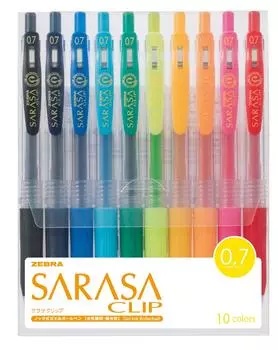 ZEBRA Sarasa Clip Гелевая шариковая ручка 10 штук, 0,7 дюйма, Цвета, JJB15-10CA