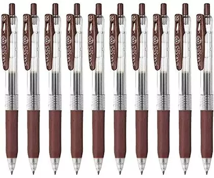 Zebra Sarasa Clip Retractable Gel Ink Rubber Brown Value Set of 10 0.5 Pen, Grip, 0.5mm, Ink,