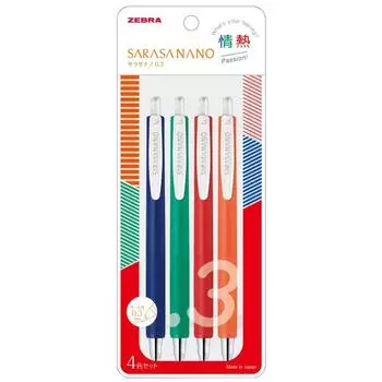 Zebra Sarasa Nano Gel Ballpoint Passion 0.3mm Pen, 4-Color Set, JJH72-4C-JY