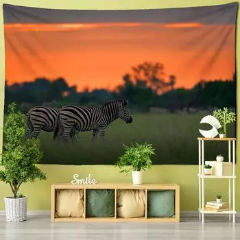 Зебра закат гобелен настенный мультфильм кавайный лось солнце богемный психоделический пейзаж спальня декор ткань 95x70CM