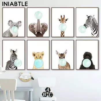 Зебра Жираф Слон Животное Холст Плакат Детская Настенная Художественная Принт Картина Детская Картина Скандинавская Детская Комната Украшения 21cm30cm NoFrame