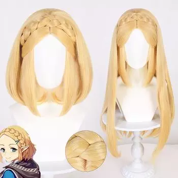Zelda Cosplay Wig Princess 35cm/72cm High Quality Golden Yellow Braided Heat Resistant Synthetic Hair Anime Wigs + Wig Cap One Size