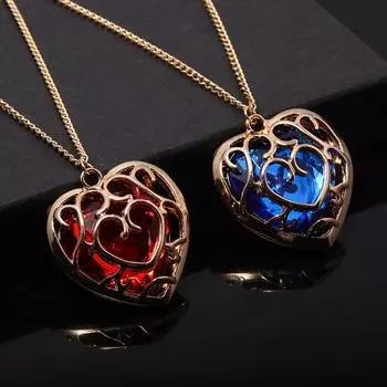 Zeldas Link Skyward Sword, ожерелье с красным сердцем, контейнеры в форме сердца, хрустальные сердца, камни, кулон, ожерелье для женщин и мужчин, ювелирные изделия