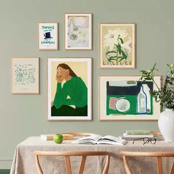 Зеленая абстрактная девушка, кубок с лилиями, выставочная галерея, настенная живопись на холсте, постеры и принты, фотографии для декора гостиной 21cm30cm NoFrame