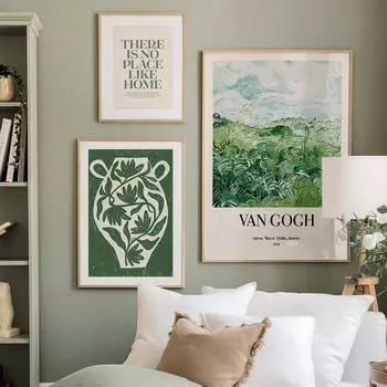 Зеленая ботаническая ваза La Mela Van Gogh, абстрактная линия, настенная живопись, холст, живопись, постеры и принты, картинки для декора гостиной A4 21X30cm No Framed