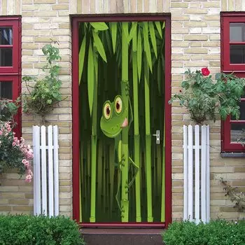 Зеленая дверь с животными, фреска, дверь, офис, художественные наклейки на дверь, настенные обои, наклейки, виниловые съемные наклейки для украшения дома 77X200cm