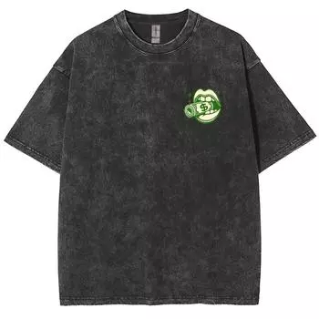 Зеленая футболка с принтом букв для женщин, свободная, оверсайз, с варкой, с коротким рукавом, модная, с варкой, джинсовая, американский винтаж, стиль Харадзюку S