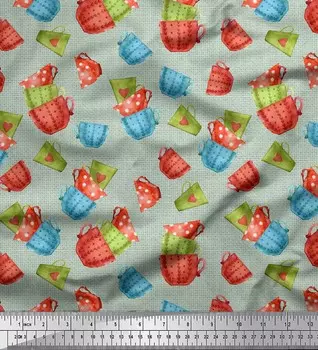 Зеленая хлопковая вуаль Soimoi, кухонная ткань с принтом для чашек и кружек, 56 дюймов по метрам 42 Inch Wide - Cotton Voile зелёный