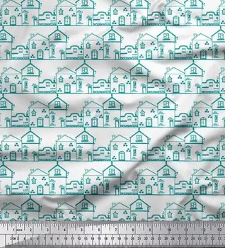 Зеленая хлопковая вуаль Soimoi, ткань для дома с архитектурным принтом, 56 дюймов на метр 42 Inch Wide - Cotton Voile тил зеленый