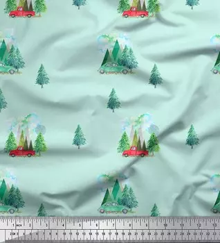 Зеленая хлопковая вуаль Soimoi, ткань с принтом «кедровое дерево и горная природа» по метрам, 56 дюймов 42 Inch Wide - Cotton Voile зелёный