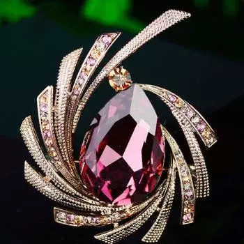 Зеленая и красная вращающаяся хрустальная брошь в виде цветка в форме сердца 5.4*4.7cm зелёный