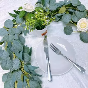 Зеленая искусственная эвкалиптовая гирлянда, поддельное растение, листья эвкалипта, висячая лоза для рождественской свадьбы, арка, настенное украшение для сада