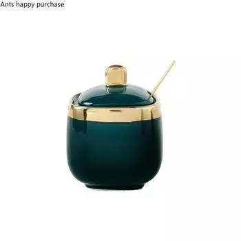 Зеленая керамическая сахарница с соленой банкой глутамата натрия, емкость для приправ, домашнее хранение, три упаковки, бытовая с крышкой-ложкой, ящик для хранения специй