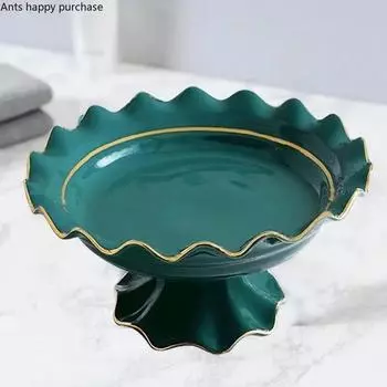 Зеленая керамическая тарелка для закусок с крышкой, фруктовая десертная тарелка в форме цветка, высокая подставка для торта, коробка для хранения салфеток, прямоугольный поднос
