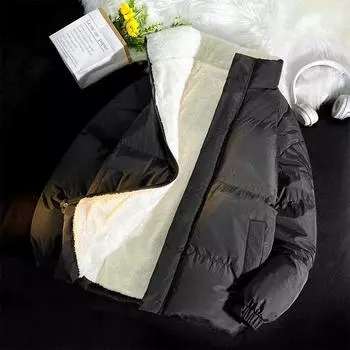 Зеленая куртка-пуховик Мужские зимние куртки Мужские толстые теплые пальто Уличная одежда Однотонные куртки с меховой подкладкой XS серый