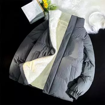 Зеленая куртка-пуховик Мужские зимние куртки Мужские толстые теплые пальто Уличная одежда Однотонные куртки с меховой подкладкой XXXL чёрный